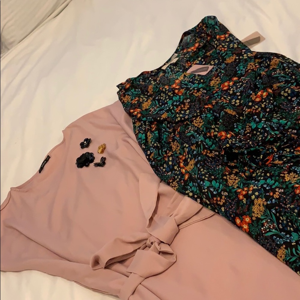 2 dresses (pink & floral green)